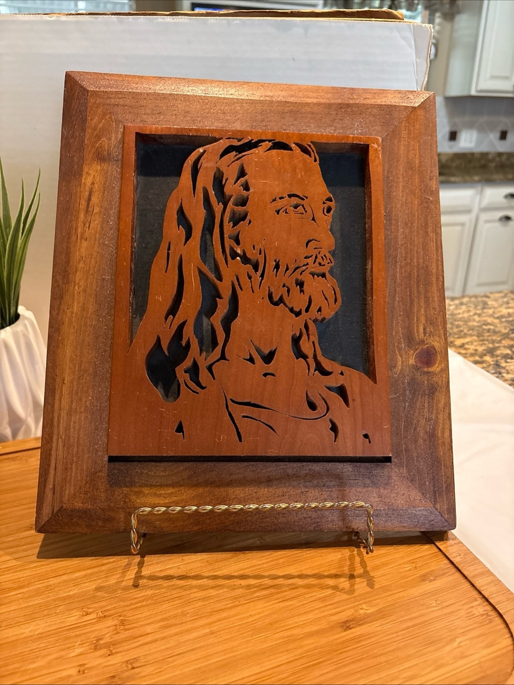 Portrait of Jesus Wooden Religious Cutout Wall Plaque in Brown